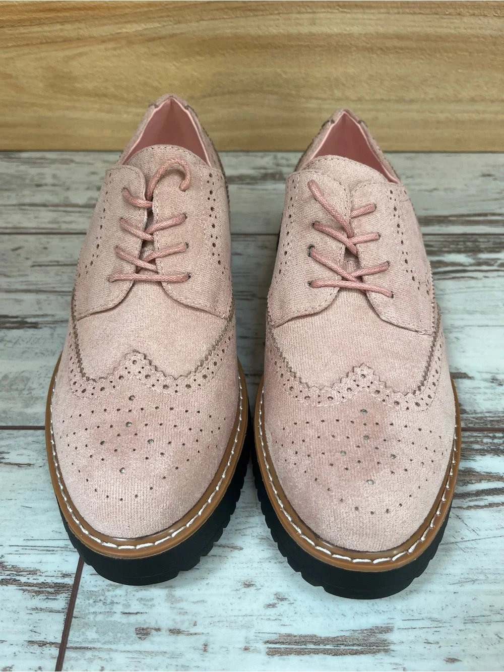 Dusty Pink Blush Wingtip Oxford Brogues Platform Lace Up 10